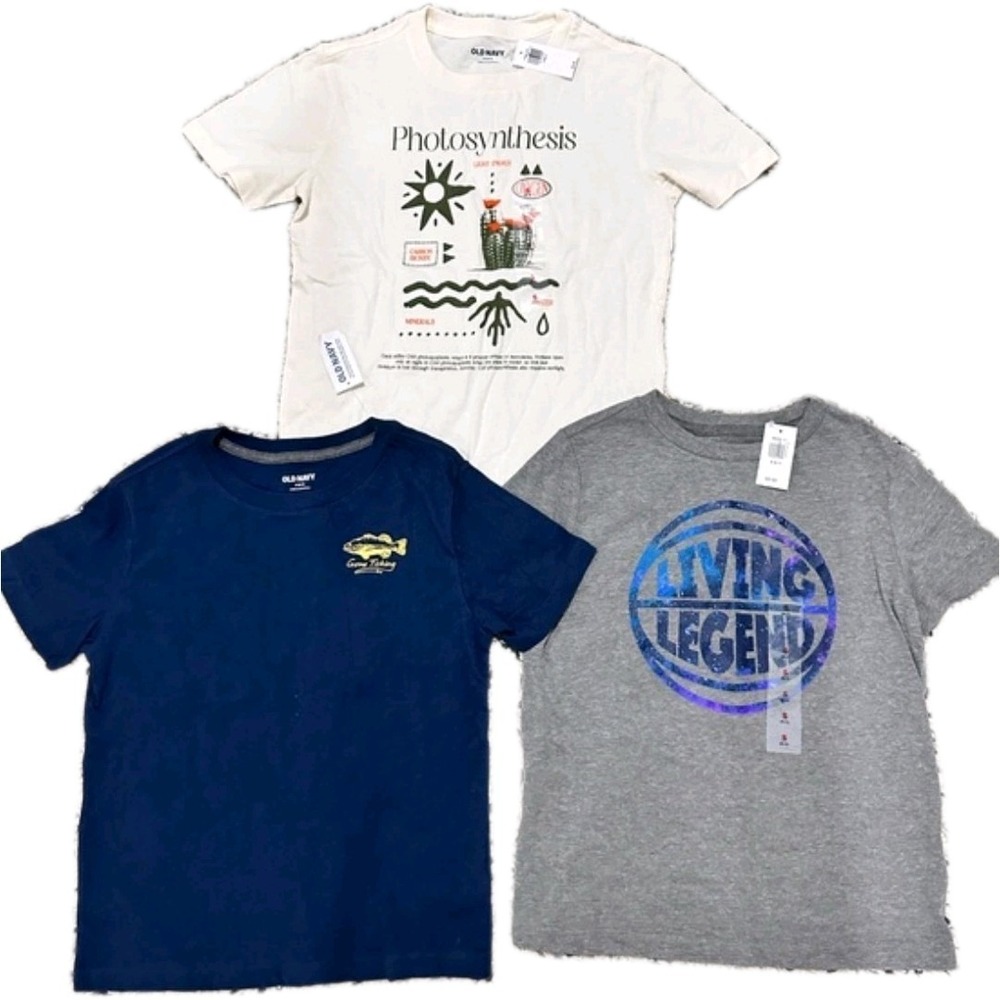 Old Navy Boys Size 6-7 , Set of 3 Graphic Crew Neck Short Sleeve T-Shirts